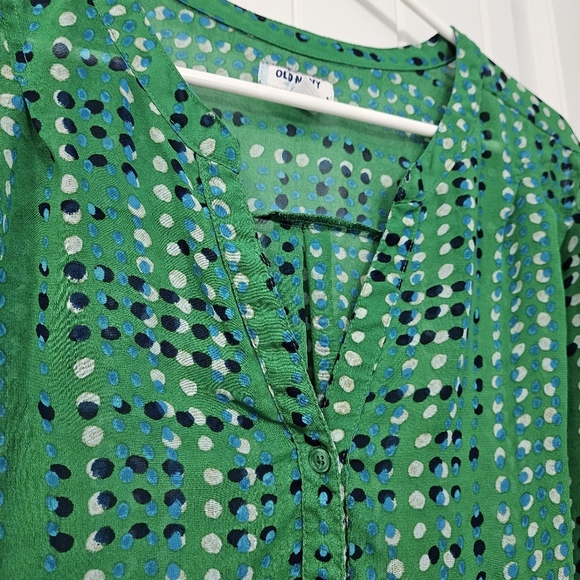 Old Navy Green Boxy Blouse with 3/4 Sleeves and Mandarin Collar - Picture 4 of 5
